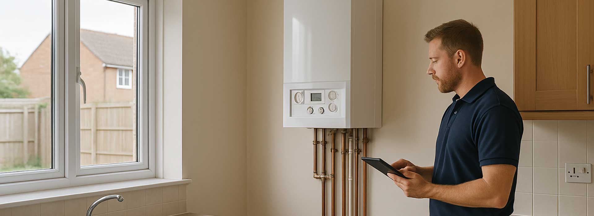 Plumber servicing a Combi boiler